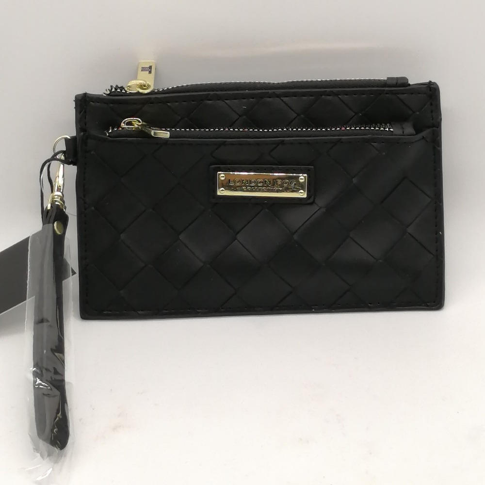 London‎ Fog Wristlet Womens Danica Black Organizer Wallet Woven Double Zip NEW